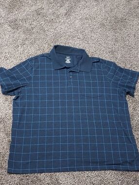 Men's 2XL Navy Blue Windowpane Polo Shirt